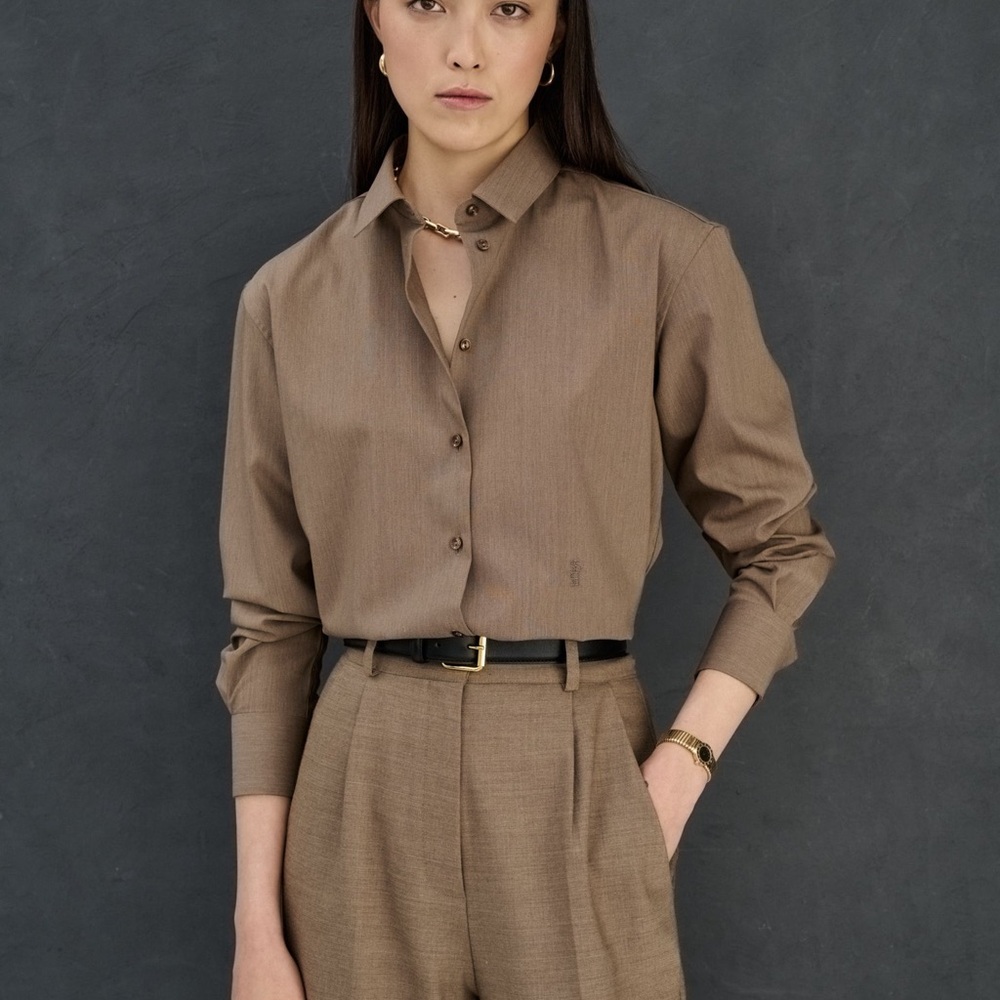 Sessei Esther Beige Wool Blend Shirt XS